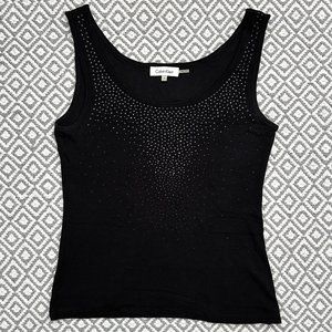 Calvin Klein Soft Ribbed Tank Top with Stud Detail - Size S - Black